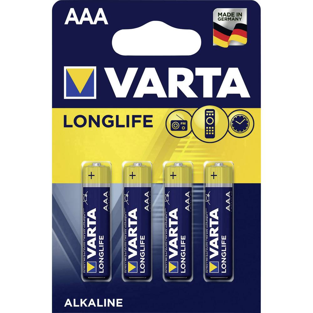 Alkalické batérie VARTA Longlife, typ AA, 14 mm, sada 4 ks